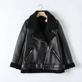 Cross-Border Foreign Trade Women's Clothing in Stock European and American Fashion Fur One-Piece Jacket Thickened Lapel Motorcycle Women's Leather Jacket