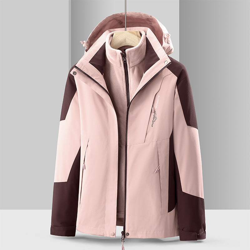 Cross-Border 2023 Outdoor Waterproof and Windproof Three-In-One Detachable Two-Piece Fleece Jacket for Men and Women, Mountaineering Clothing