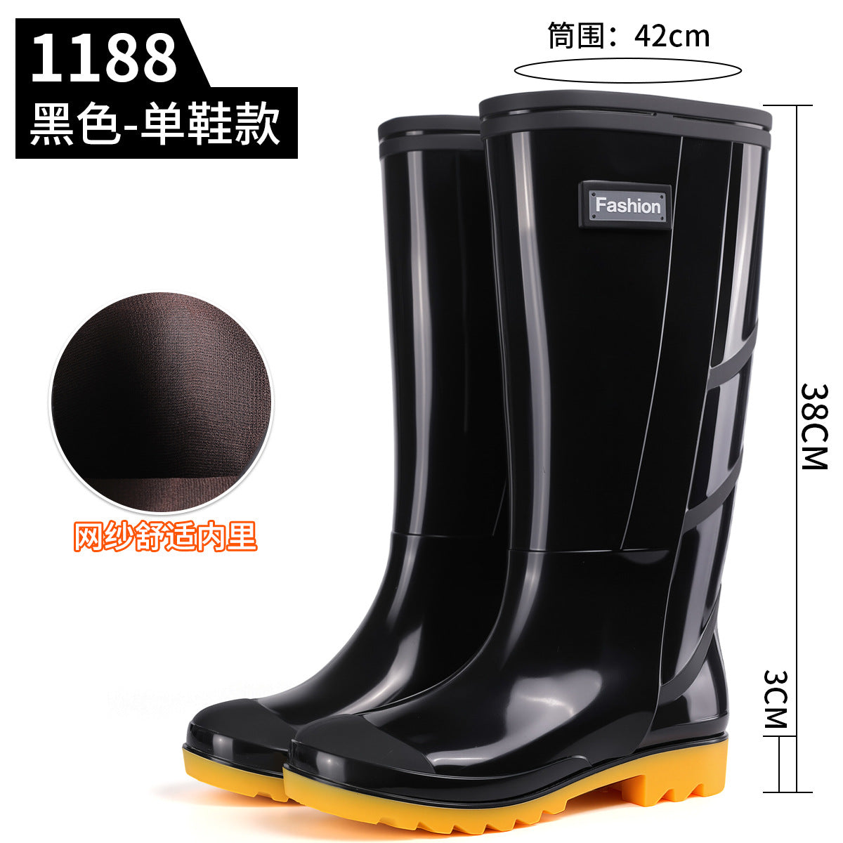 Men's Gray Plain Rain Boots, Labor Protection Boots, High Rain Boots, Protective Long-Tube Men's Water Shoes, Outdoor Camouflage Water Boots, Rubber Boots