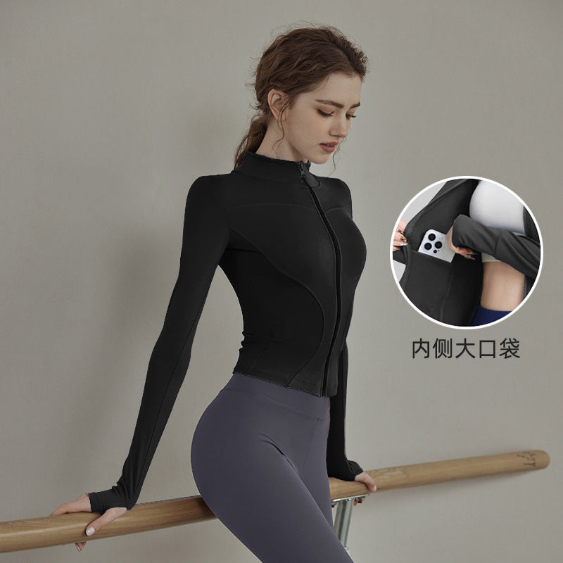 Beautiful and Slimming Yoga Clothes for Women in Spring, Quick-Drying Running Clothes, Outdoor Sports Jackets, Long-Sleeved Fitness Clothes, Waist-Cinching Tops