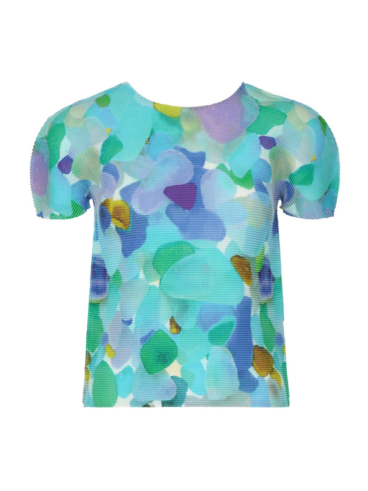 Miyake Design Niche Tops for Women Summer Thin Round Neck Slimming Look Pleated Printed Short-Sleeved T-Shirts for Women