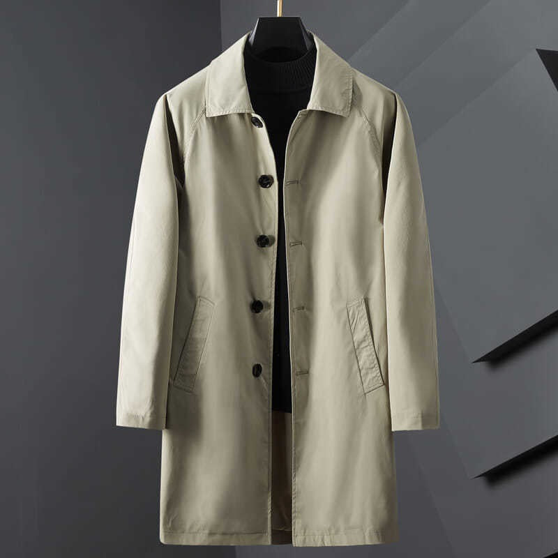 Foreign Trade 2025 Autum Men's Mid-Length Windbreaker Korean Style Fashion Outwear Jacket Casual Wear Men's Lapel Jacket