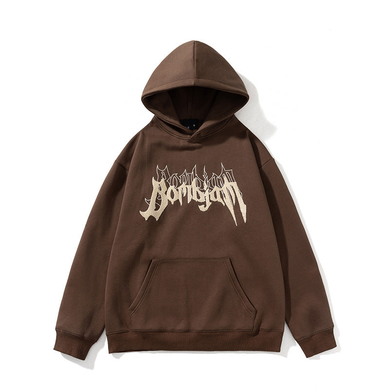 2026 American-Style Heavyweight Fleece-Lined Hooded Sweatshirt for Men, Loose Fit with Embroidered Letters, Couple's Style Embroidered Jacket for Spring and Autumn