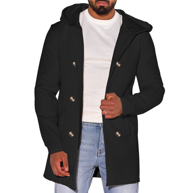 Independent Station Hot Selling 2024 Amazon Men's Hooded Double-breasted Casual Coat Woolen Coat Men's Coat Spring and Autumn