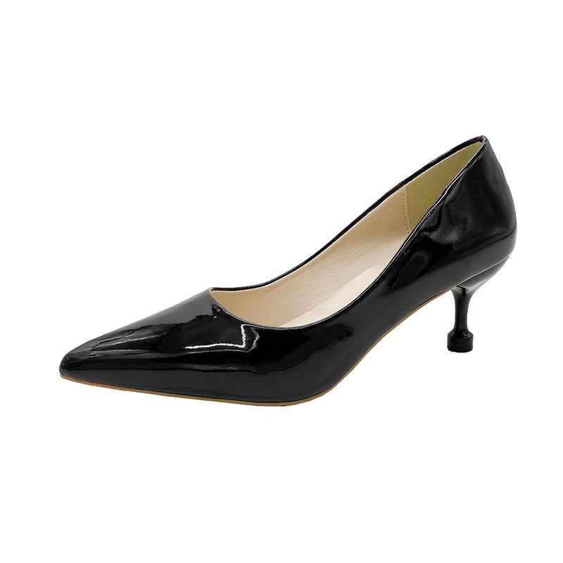 Bright Patent Leather High Heels girls Pointed 2024 Spring and Autumn Korean Style Internet Celebrity Sexy Etiquette Stiletto Heel Pointed Shoes