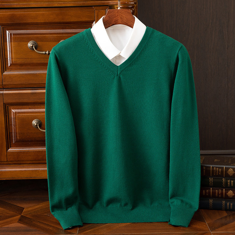 Men's Sweater Autumn/Winter V-Neck Knitted Loose Plus Size Cross-Border Sweater Men's Warm Knitted Base Layer