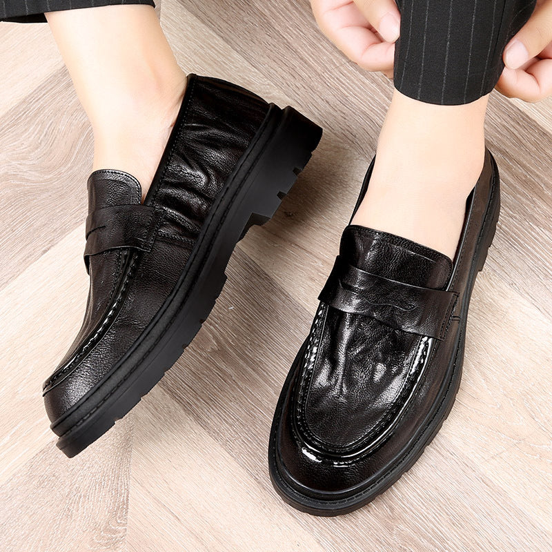 2023 spring men's shoes breathable leather legged loafers thick-soled business men's casual leather shoes tide shoes wholesale