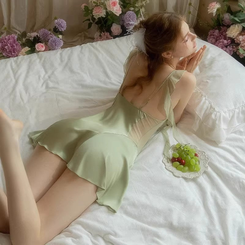Sexy Women's Nightgown, New Spring/Summer Style, High-End Pure Desire Style, Purple, Enhances Small Bust, Low-Cut Halter Nightdress, Loungewear