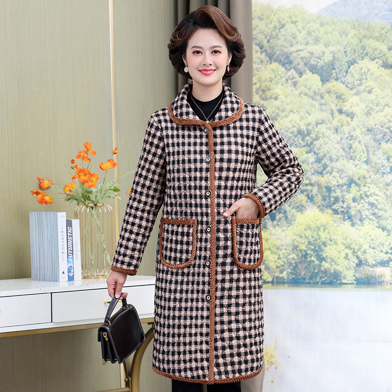 Light and thin cotton-padded coat for women's mid-length mother's autumn and winter fleece-lined warm cotton-padded jacket western-style middle-aged and elderly women's cotton-padded jacket coat