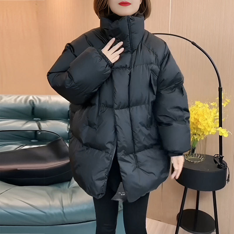 2024 Winter New Fashion Korean Style Mid-length Pocket Stitching Collar Retro Loose Cotton-padded Jacket Women's Coat