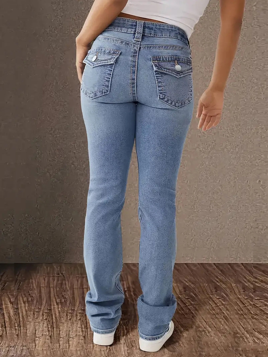 Women's Jeans, Retro Elastic Slimming Look Pants, Fashionable and Versatile Double-Button Design, Dark Blue Denim Trousers