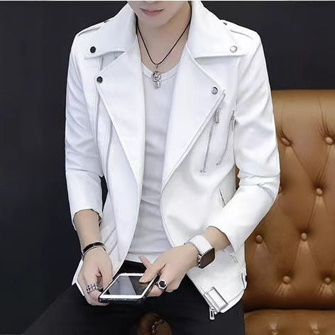Men's Leather Jacket for Spring and Autumn Korean Style Fashionable Duffian Handsome New White Leather Jacket Men's 2025 Spring Clothes Trendy