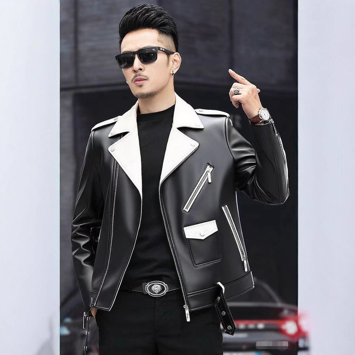 2025 New Handsome Leather Jacket Men's Spring and Autum New Trendy Korean Style Leather Casual Baseball Uniform Motorcycle Jacket
