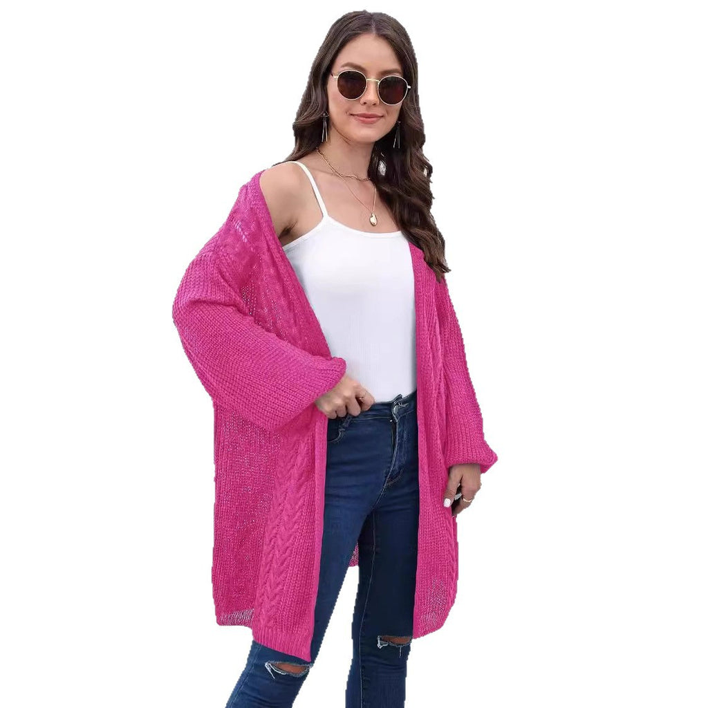 Women's Cardigan Air-Conditioning Sweater Cross-Border European and American Fashion Spring and Autumn New Woven Sweater Loose Casual Sweater Coat 641