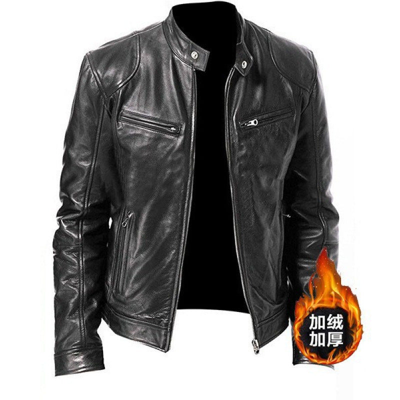 Foreign Trade European and American Men's Leather Jackets for Men and Teenagers Stand-Up Collar Punk Men's Motorcycle Leather Jackets Wholesale