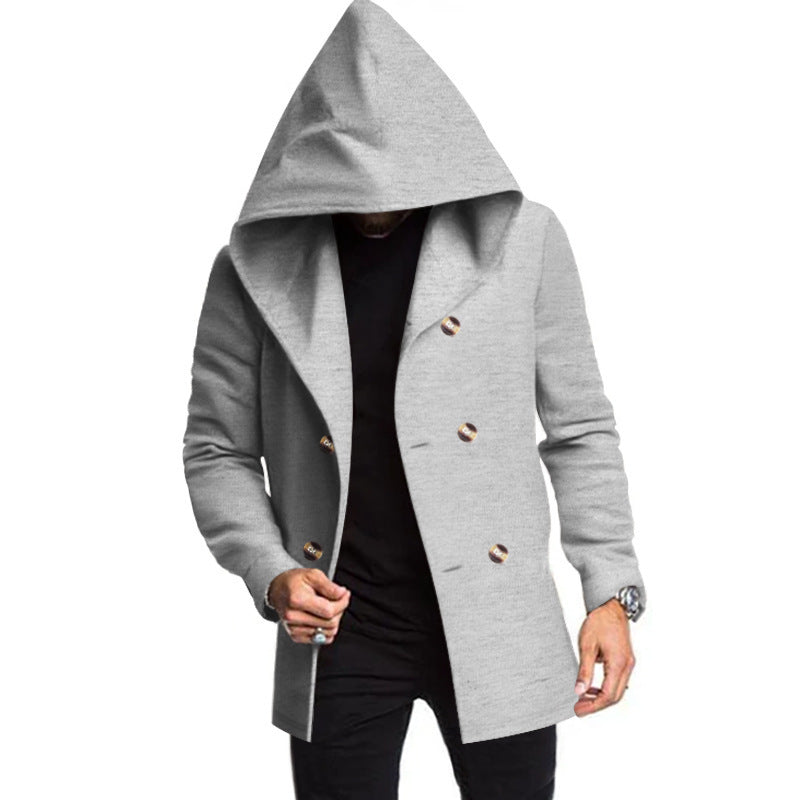 New Cross-Border Amazon Classic Mid-Length Slim-Fit Jacket European and American Foreign Trade Solid Color Casual Hooded Windbreaker for Men