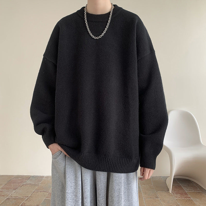 Sweater Men's Autumn and Winter Lazy Style American Style Retro High-end Sense Loose Casual Solid Color Pullover Base Knitted Sweater