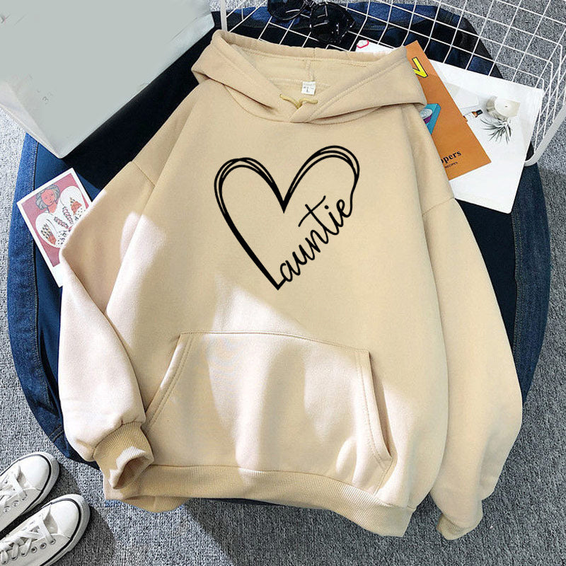 Foreign Trade Cross-border Auntie Love Printing Hooded Sweatshirt Autumn and Winter European and American Men's and Women's Jacket Coat Loose