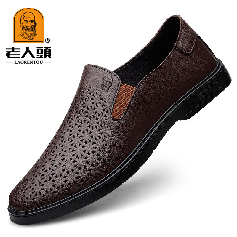 Men's Shoes for Old Men Loafers Shallow-top Legs Men's Casual Leather Shoes Men's Cowhide Breathable Soft Sole Slip-on Lazy