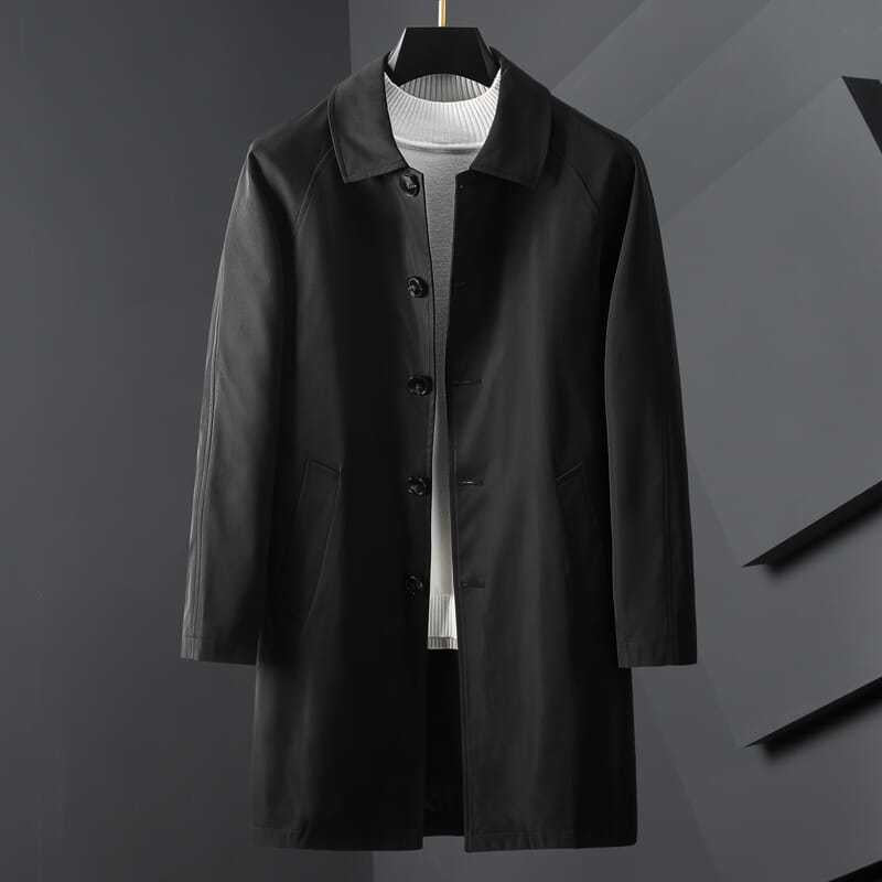 Foreign Trade 2025 Autum Men's Mid-Length Windbreaker Korean Style Fashion Outwear Jacket Casual Wear Men's Lapel Jacket