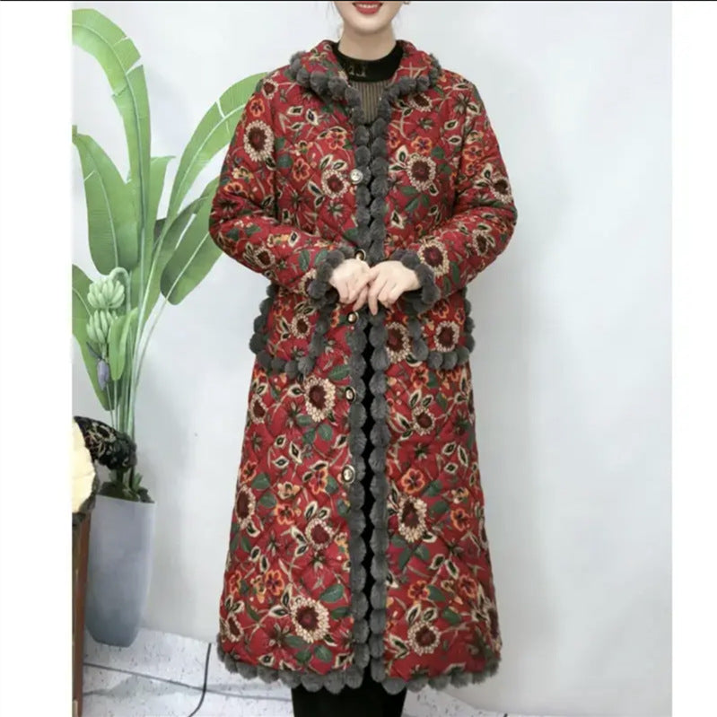 2024 autumn and winter new home clothing cotton-padded jacket women's long cotton-padded jacket women's coat fleece-lined warm Joker mother coat