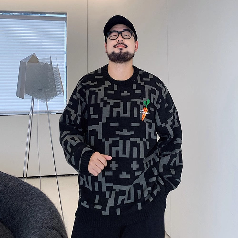 Trendy Brand plus size Men's Autumn and Winter Fake Two-piece Sweater Pullover Fatty Plus Plus Casual Fashion Loose Knitted Sweater