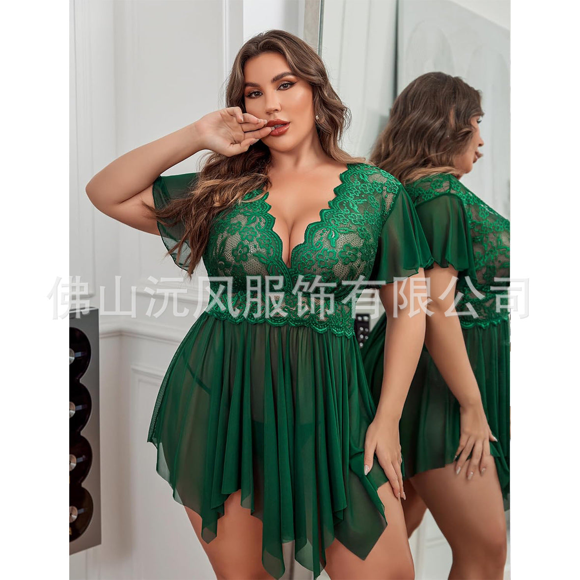 Europe and the United States cross-border plus size perspective sexy pajamas nightgown home sexy skirt two-piece body-shaping underwear wholesale