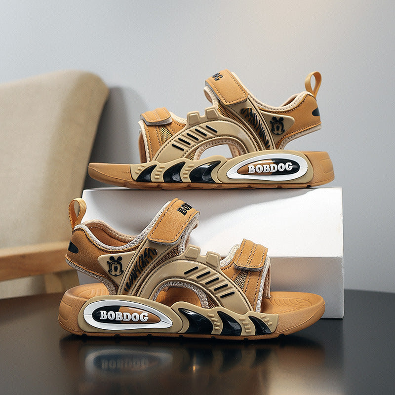 2025 Summer Boys Sandals Velcro Breathable Hollow Soft Sole Lightweight Fashionable Casual All-match Children's Sandals Trendy