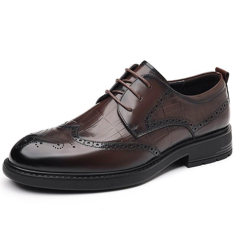 Business Formal Leather Shoes for Men, Casual, Breathable, Fashionable Wedding Shoes, Brogue Carved Light Luxury Men's Shoes, Genuine Leather Men's Shoes