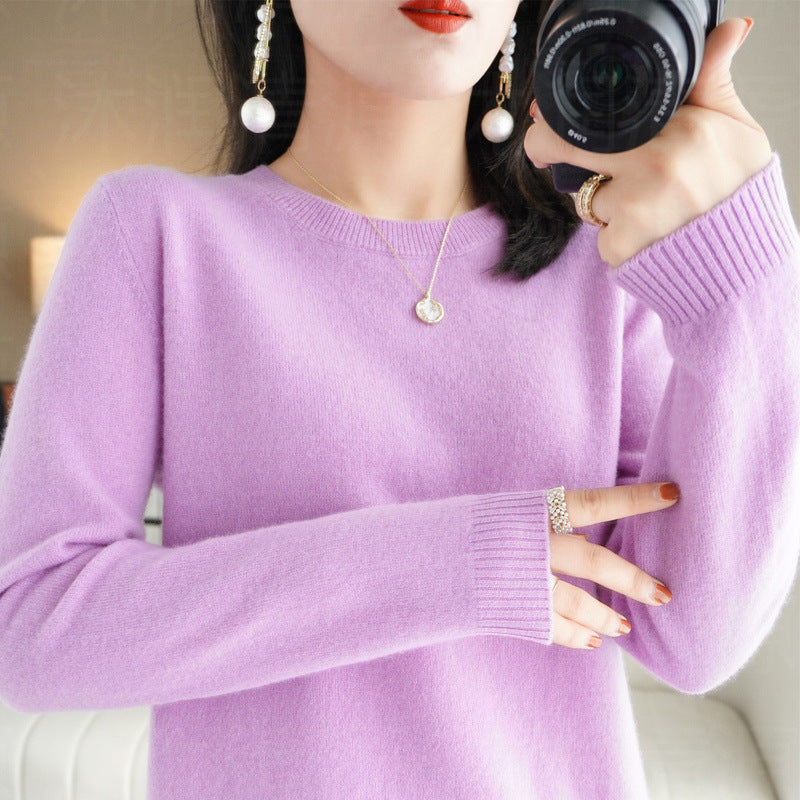 Sweater Women's Autumn and Winter Round Neck Knitted Sweater Women's Thin Long-Sleeved Bottoming Sweater Cross-Border Sweater Women's Non-Wool Knitted Sweater