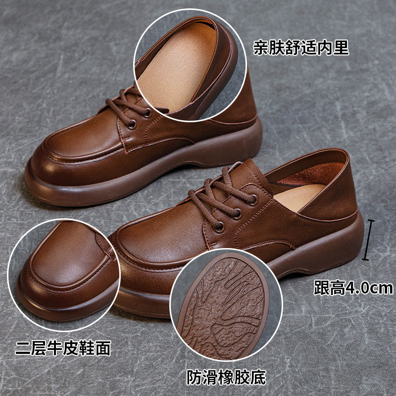 2026 New Retro Loafers, Genuine Leather Soft Thick-Soled Shoes, Brown Spring Leather Shoes for Women, Versatile British Style Shoes
