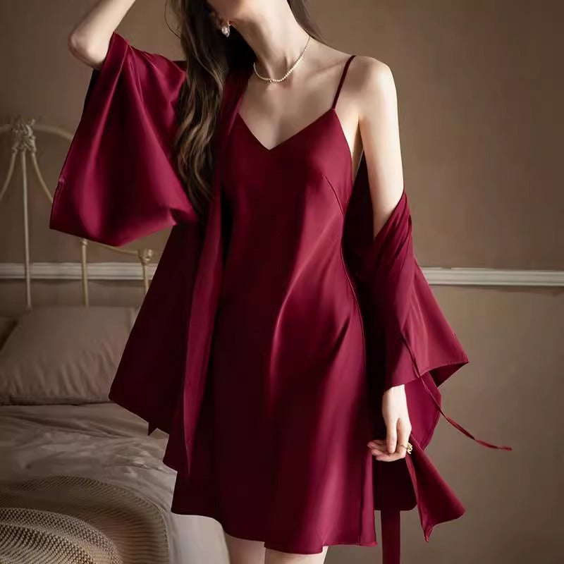 Pajamas for Women 2025 Summer Sexy Ice Silk Nightgown Two-Piece Suit Suspender Nightgown Silk Home Clothes