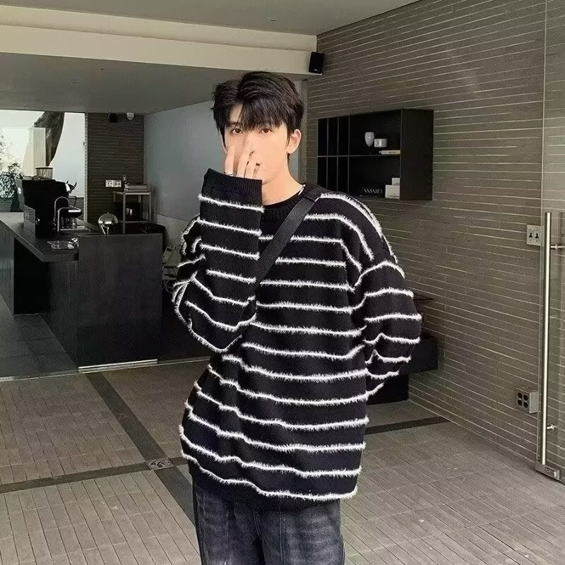 Striped Sweater Men's and Women's Autumn and Winter American Style Retro Laid-back Style Round Neck Loose All-match High-end Sweater Top