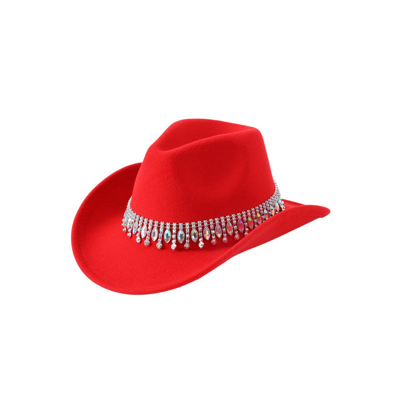 Men's and Women's European and American Elegant Hats, Unique Jazz Cowboy Hats, Tassels, Gemstones, Rhinestone Accessories, Belts, Wedding Engagement