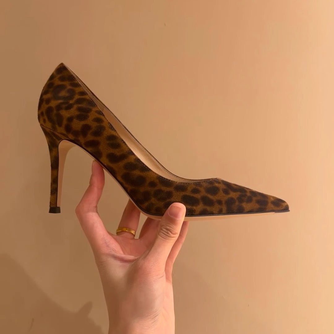 French-Style Leopard Print Pointed-Toe High Heels for Women, Thin Heels, 2026 New Model, Simple and Elegant, Suitable for Pairing with Dresses, Sexy Shallow Mouth Design, Stylish Single Shoes