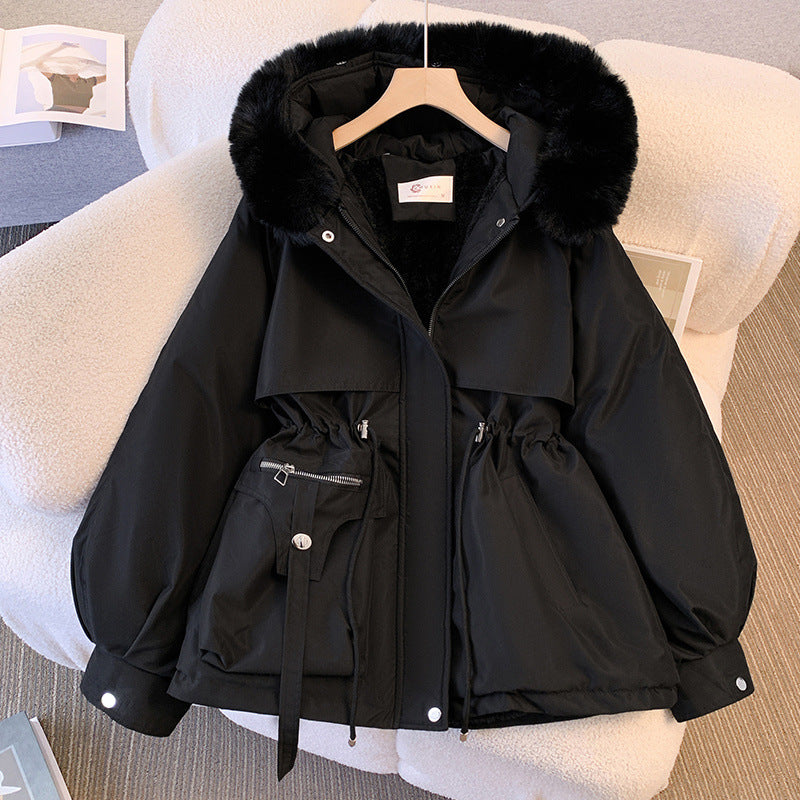 Detachable parker women's winter 2024 new slim down cotton-padded jacket fleece-lined padded fur coat
