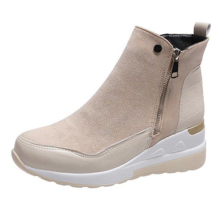 2026 New Large Size Boots for Women, Autumn Height-Increasing Short Boots, Korean Style Wedge Heel Student Side Zipper Sneakers for Women