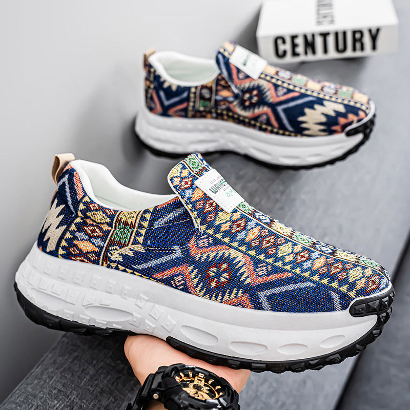 Men's Versatile Printed Thick-Soled Slip-On Canvas Sneakers for Middle-Aged and Young Adults