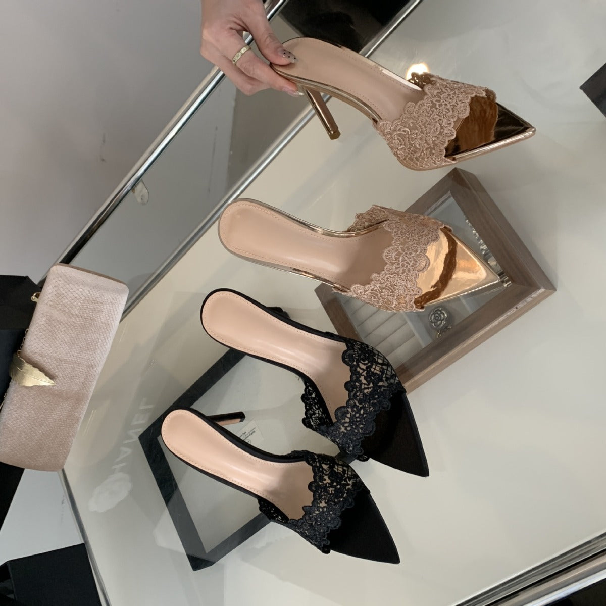 Pointed Toe Banquet High Heels for Women 2025 Spring New Embroidered Stiletto Shoes Champagne Gold Embroidered High Heel Sandals