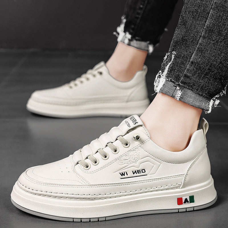 Men's Sneakers, Autumn 2026 New Style, High-End Leather Sports Shoes, Thick-Soled White Shoes, Men's Casual Shoes