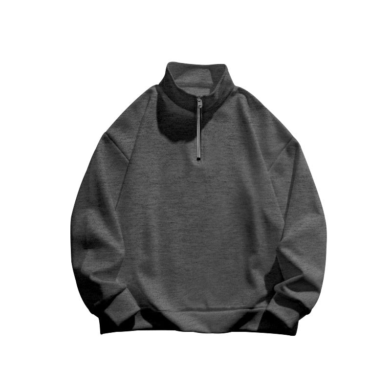 Autumn and Winter new men's fleece-lined sweater stand collar half zipper long sleeve European size cross-border Amazon all-matching men's top