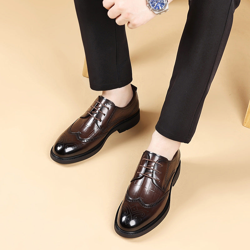 Business Formal Leather Shoes for Men, Casual, Breathable, Fashionable Wedding Shoes, Brogue Carved Light Luxury Men's Shoes, Genuine Leather Men's Shoes