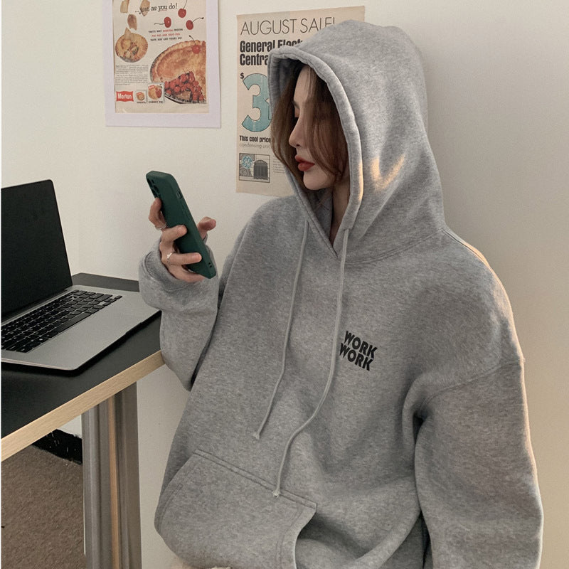 Hd3315 # 250g Korean Style Ins Velvet Letter Hoodie Loose Hooded Sweatshirt Long-Sleeved Pullover Top