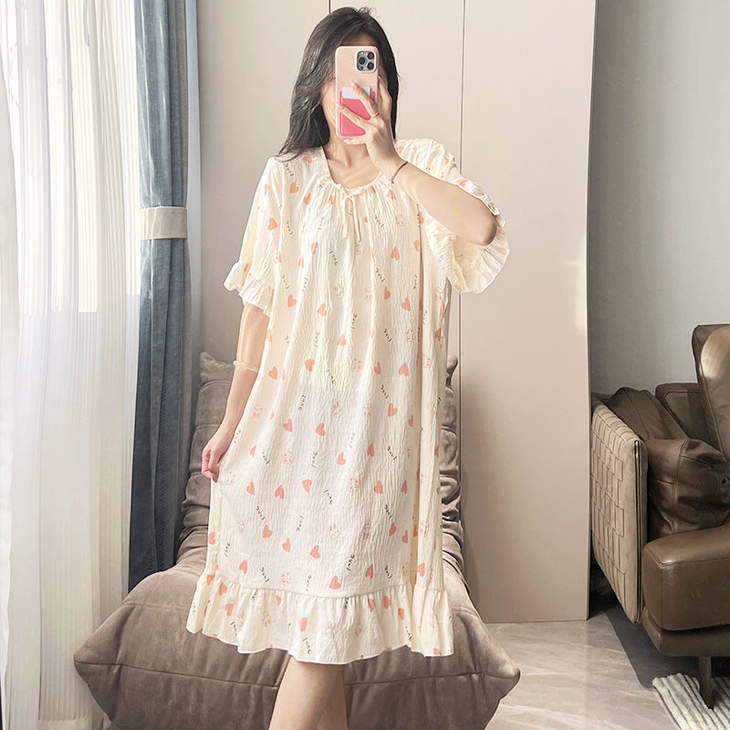 Pajamas women's close-fitting cloud cotton comfortable long short sleeve printed simple casual dress nightgown manufacturers wholesale