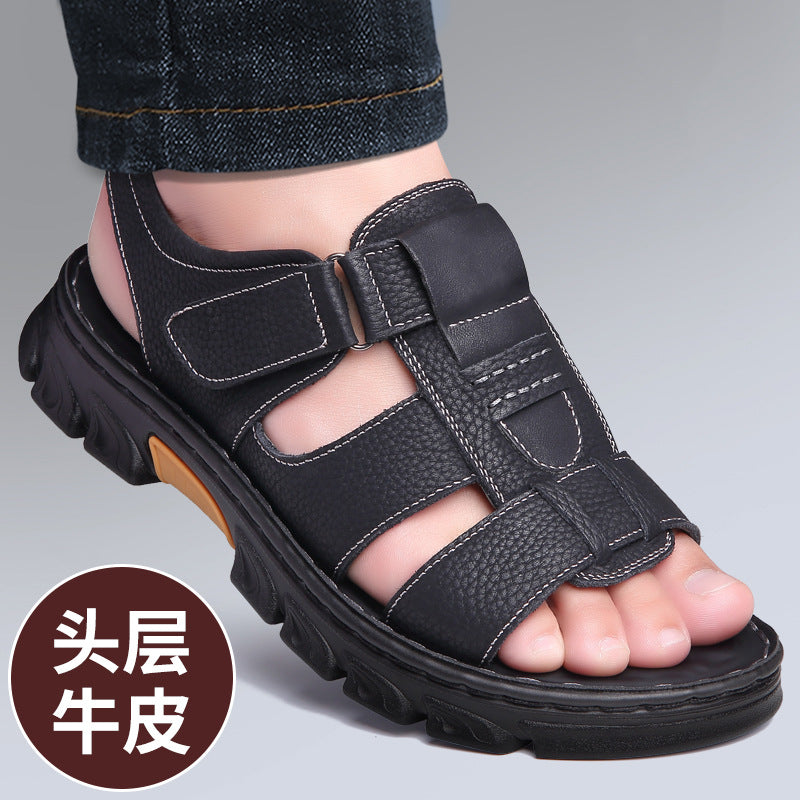 Sandals Men's New Men's Beach Shoes Cowhide Sandals Outdoor Shoes Non-Slip Thick-Soled Roman Leather Sandals for Men