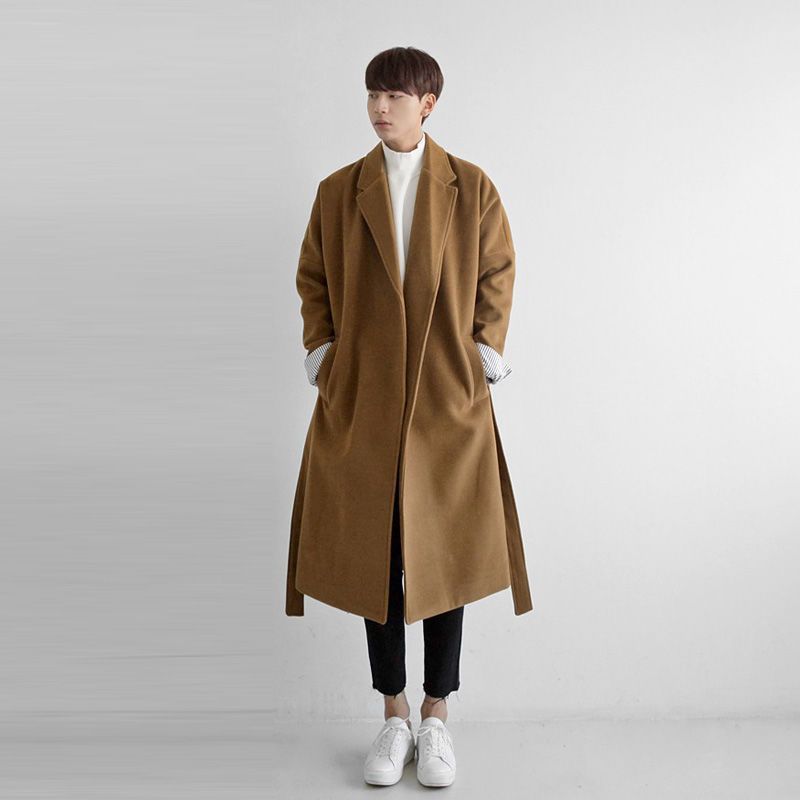 Autumn and winter woolen trench coat men's long over-the-knee Korean overcoat men's mid-length cotton and thickening woolen coat trendy