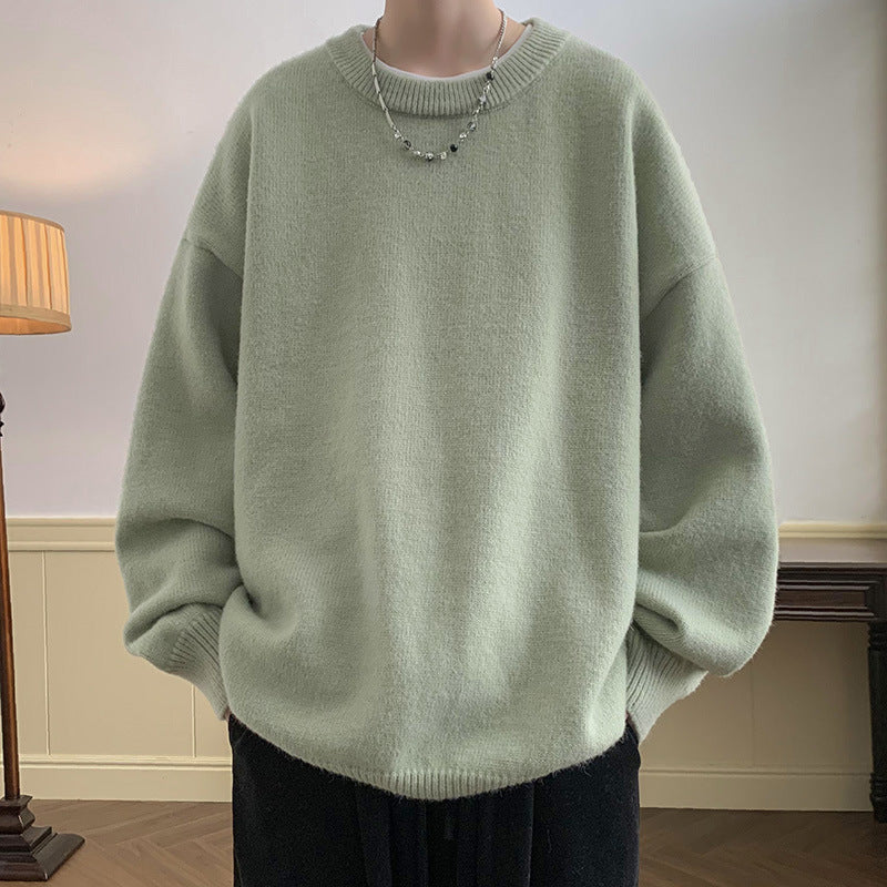 Sweater Men's Autumn and Winter Lazy Style American Style Retro High-end Sense Loose Casual Solid Color Pullover Base Knitted Sweater