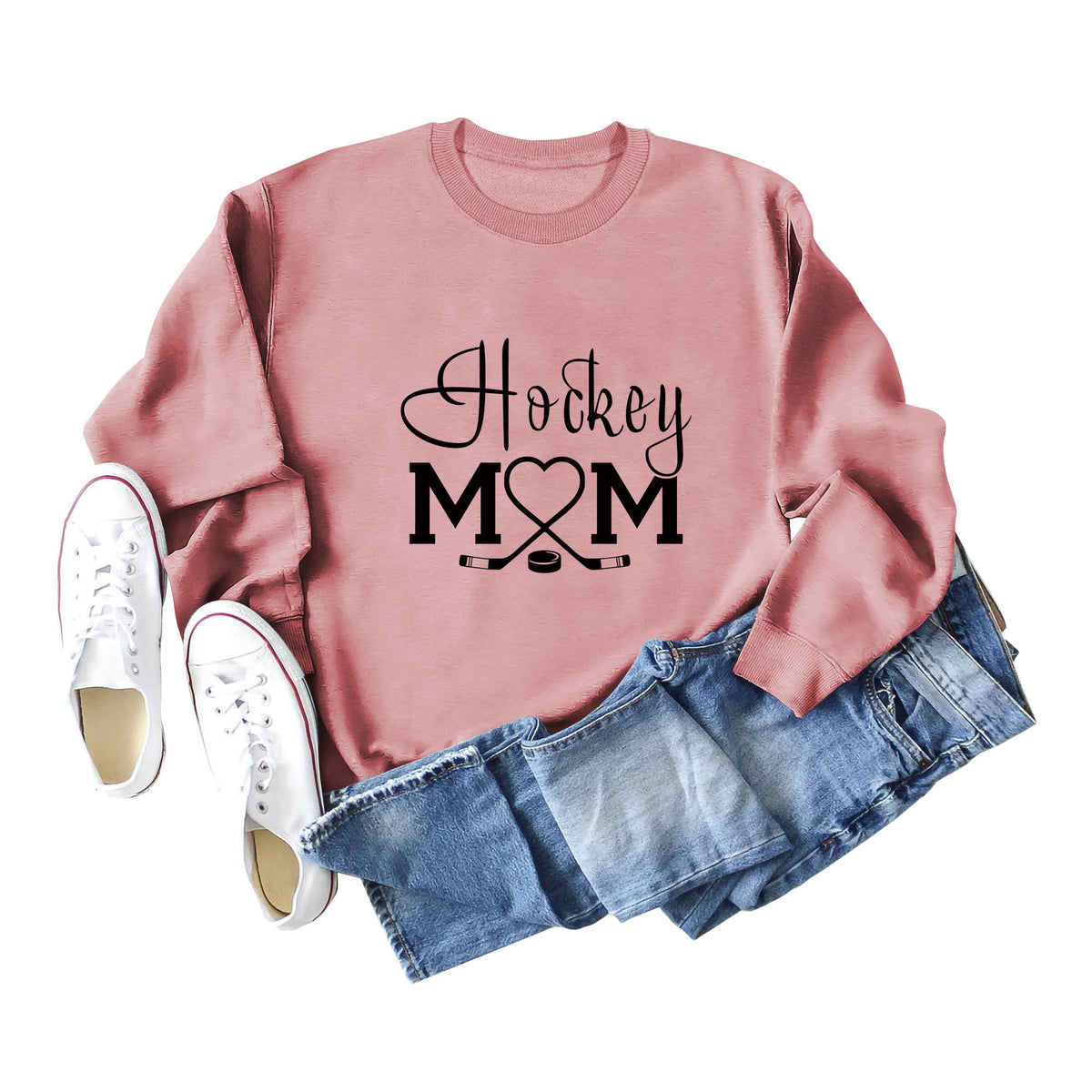 Amazon Wish Independent Station Fashionable Simple Hockey Mom Letter Fun Printed Women's Casual Sweatshirt