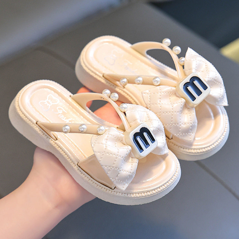 Children's Slippers Cross Slippers Women's 2024 Summer New Cyber Celebrant Beach Bow Chanel Style Slides