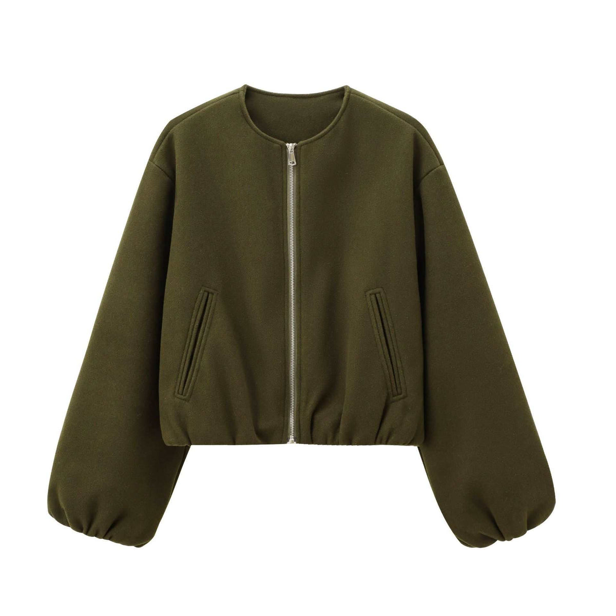 Jacket Soft Foreign Trade Spring New Women's European and American Style Short Round Neck Pilot Zipper